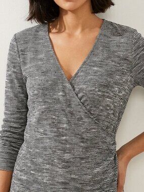 LOFT Outlet Marled Grey Ribbed Knit Surplice Wrap Top Size XL